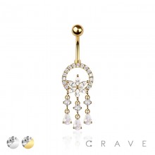 316L SURGICAL STEEL MULTI CZ DREAM CATCHER FLOWER NON DANGLE BELLY BUTTON NAVEL RING 